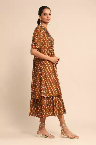 Brown checkered dress by RITU KUMAR