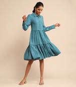 Teal solid dress by RITU KUMAR