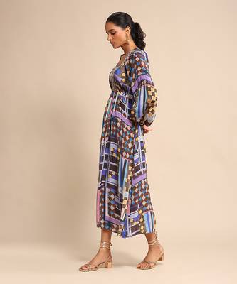 Blue geometric print dress by RITU KUMAR 2