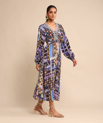 Blue geometric print dress by RITU KUMAR 3