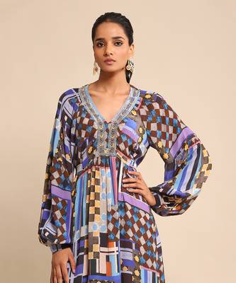 Blue geometric print dress by RITU KUMAR 5