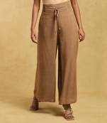 Brown pleated flared palazzo by RITU KUMAR