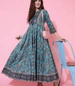 Gulmohar jaipur cotton ankle length flared 3/4 sleeve collar kurta