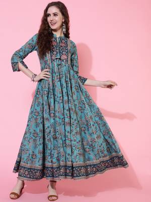 Gulmohar jaipur cotton ankle length flared 3/4 sleeve collar kurta 2