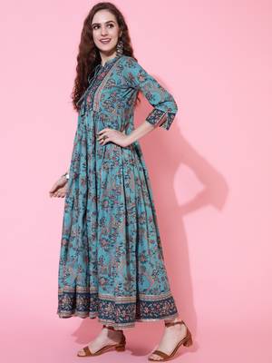 Gulmohar jaipur cotton ankle length flared 3/4 sleeve collar kurta 3