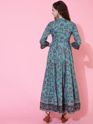 Gulmohar jaipur cotton ankle length flared 3/4 sleeve collar kurta 4