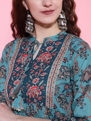 Gulmohar jaipur cotton ankle length flared 3/4 sleeve collar kurta 5