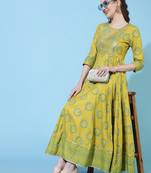 Gulmohar jaipur rayon ankle length printed flared 3/4  sleeves round neck kurta
