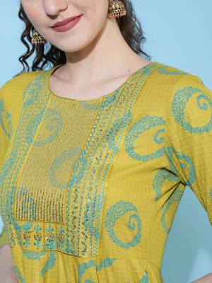 Gulmohar jaipur rayon ankle length printed flared 3/4  sleeves round neck kurta 5