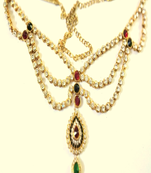 Runjhun gold plated red & green kundan studded embellished kamarbandh