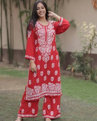 Lucknowi chikankari kurti plazzo set 1