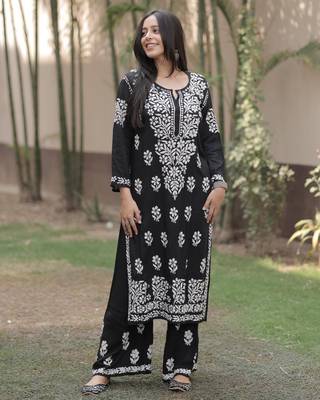 Lucknowi chikankari kurti plazzo set 1