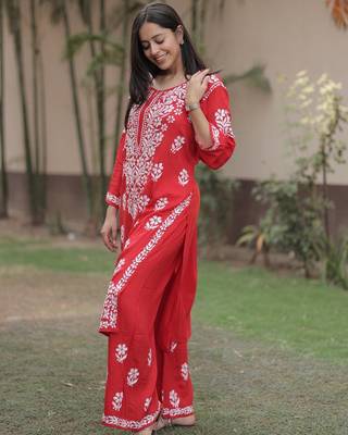 Lucknowi chikankari kurti plazzo set 2