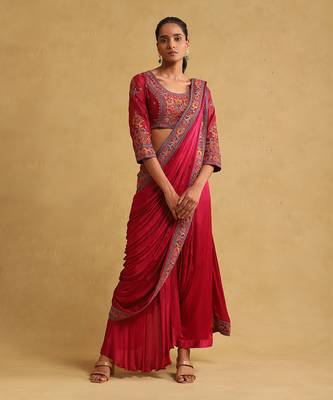 Pink embroidered draped sarees by RITU KUMAR 1
