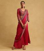 Pink embroidered draped sarees by RITU KUMAR