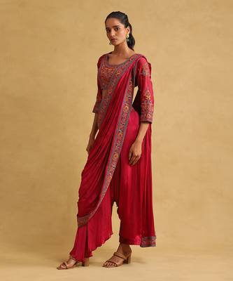 Pink embroidered draped sarees by RITU KUMAR 2