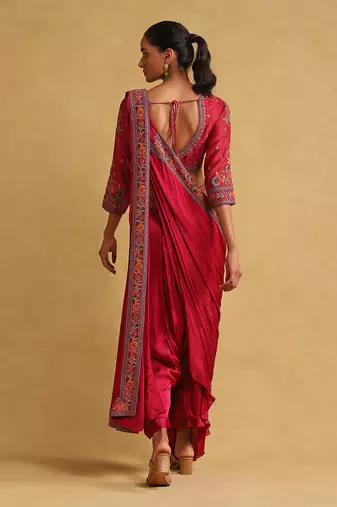 Pink embroidered draped sarees by RITU KUMAR