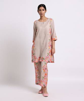 Coffee mocha romance linen kurta set 1