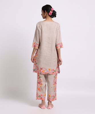 Coffee mocha romance linen kurta set 2