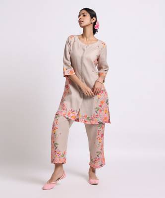 Coffee mocha romance linen kurta set 3