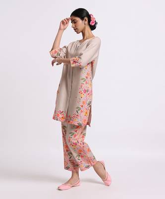 Coffee mocha romance linen kurta set 4