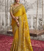 Mustard silk heavy thread embroidred with sequince work saree with blouse