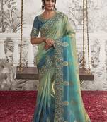 Multicolor silk heavy thread embroidred with sequince work saree with blouse