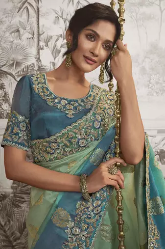 Multicolor silk heavy thread embroidred with sequince work saree with blouse