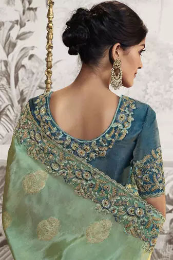 Multicolor silk heavy thread embroidred with sequince work saree with blouse