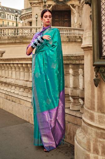 Green Soft Silk Handloom Woven Work Saree With Blouse