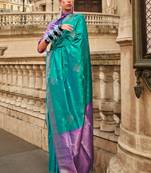 Green Soft Silk Handloom Woven Work Saree With Blouse