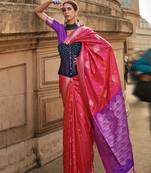 Bright Pink Soft Silk Handloom Woven Work Saree With Blouse