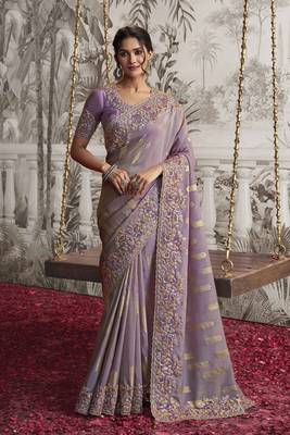 Lavender silk heavy thread embroidred with sequince work saree with blouse 1