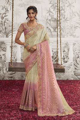 Multicolor silk heavy thread embroidred with sequince work saree with blouse 1