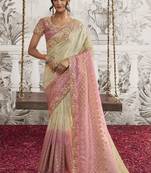 Multicolor silk heavy thread embroidred with sequince work saree with blouse