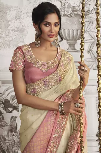 Multicolor silk heavy thread embroidred with sequince work saree with blouse
