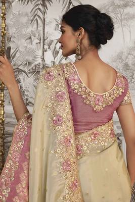 Multicolor silk heavy thread embroidred with sequince work saree with blouse 3