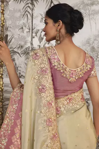 Multicolor silk heavy thread embroidred with sequince work saree with blouse