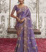 Light Purple Silk Heavy Thread Embroidred With Sequince Work Saree With Blouse