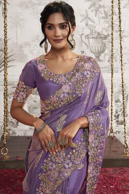 Light Purple Silk Heavy Thread Embroidred With Sequince Work Saree With Blouse 2