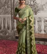 Pista silk heavy thread embroidred with sequince work saree with blouse