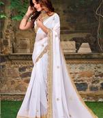 White Coding Sequins Embroidery Work Georgette Saree