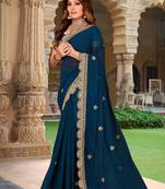 Teal Blue Coding sequin Embroidery Work Georgette Saree