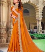 Mustard Coding sequin Embroidery Georgette Saree