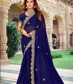 Navy Blue Coding sequin Embroidery Georgette Saree