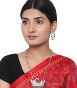 Green and Blue Oxidised Long Necklace Set