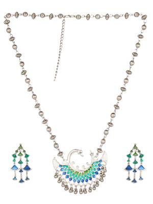 Green and Blue Oxidised Long Necklace Set 4