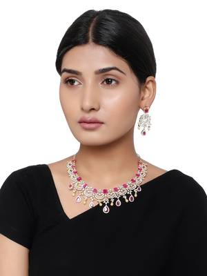 American Diamond Pink and Gold Necklace Set 1