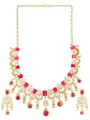 American Diamond Pink and Gold Necklace Set 4
