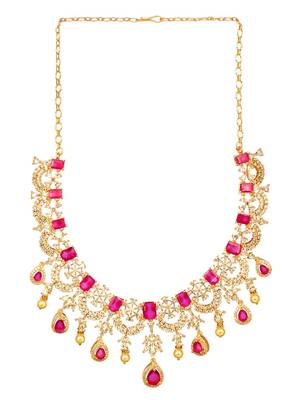 American Diamond Pink and Gold Necklace Set 5